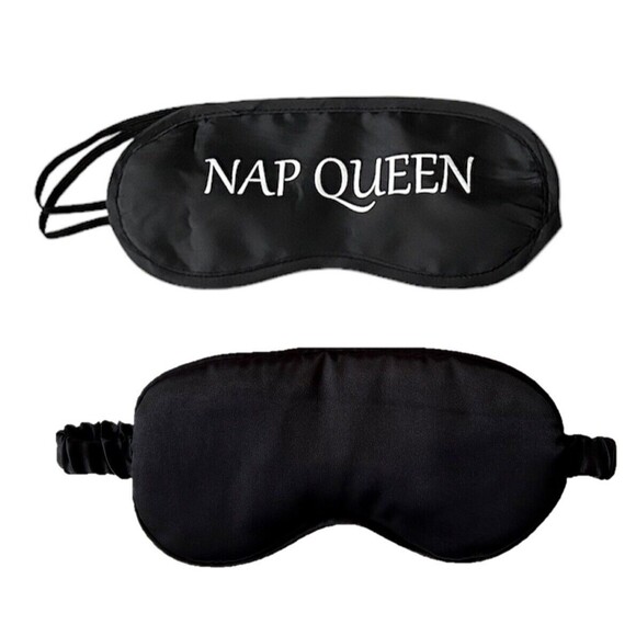 Set Of 2 Black Sleep Masks Night Cover Eye Sleeping Silk Satin Unisex Nap Queen - Picture 1 of 2